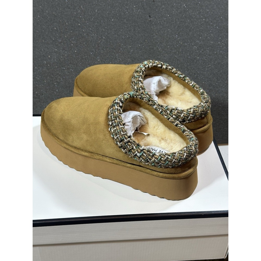 Steve Madden Selden Women's Chestnut Suede Clog Slipper Lined Fur Trim 7.5